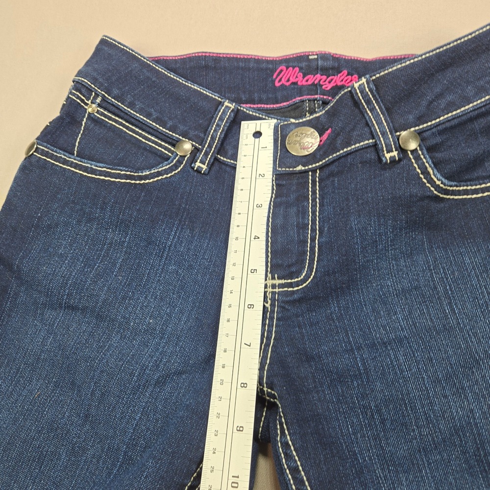 Wrangler Jeans Bootcut Dark Wash Contrast Stitch Embroidered Blue Women 3/4 x 32 - Picture 12 of 12